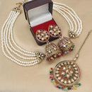 FS Collection Gold Plated Crystal Stone And Beads Jhumki Earrings With Maangtikka