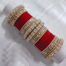 FS Collection Gold Plated Crystal Stone And Pearl Velvet Bangles Set