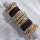 FS Collection Gold Plated Crystal Stone And Pearl Velvet Bangles Set