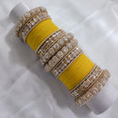 FS Collection Gold Plated Crystal Stone And Pearl Velvet Bangles Set