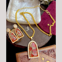 FS Collection Ethnic Gold Plated Druzy Crystal Stone Chain Pendant Set