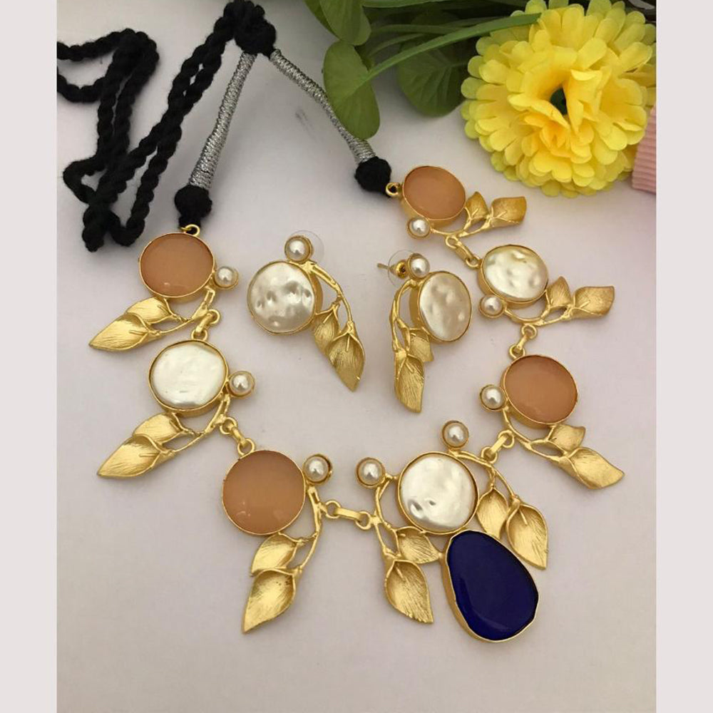 FS Collection Regal Gold Plated  with Elegant Mother of Pearl Touch Necklace Set