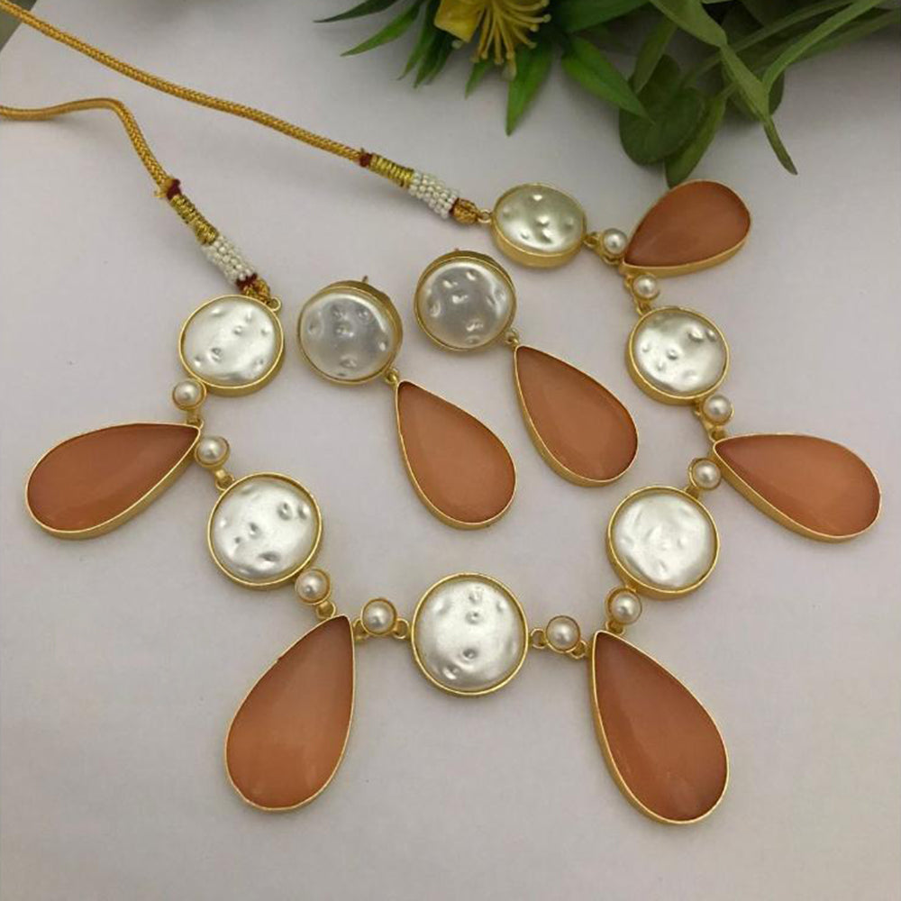FS Collection Regal Gold Plated  with Elegant Mother of Pearl Touch Necklace Set
