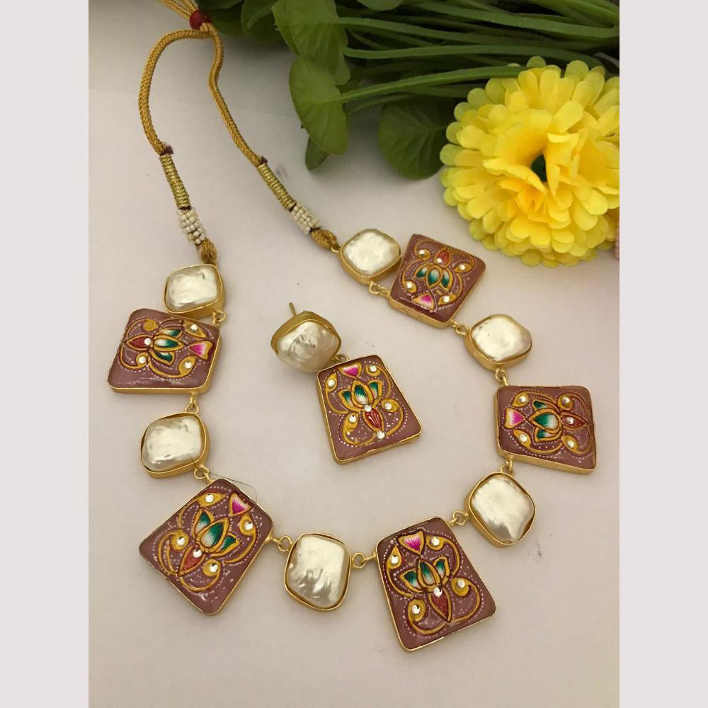 FS Collection Regal Gold Plated  with Elegant Mother of Pearl Touch Necklace Set