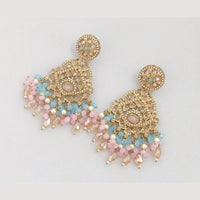 FS Collection Gold Plated Crystal Stone And Beads Dangler Earrings