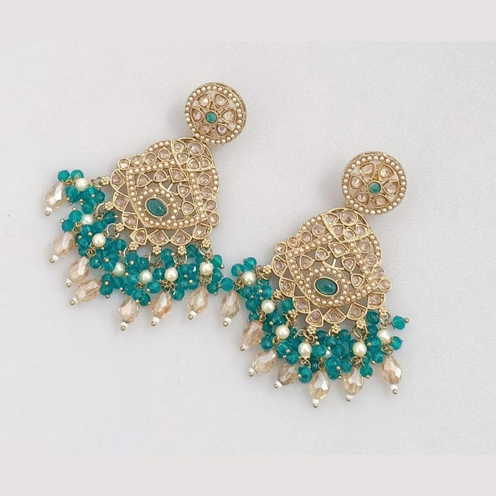FS Collection Gold Plated Crystal Stone And Beads Dangler Earrings