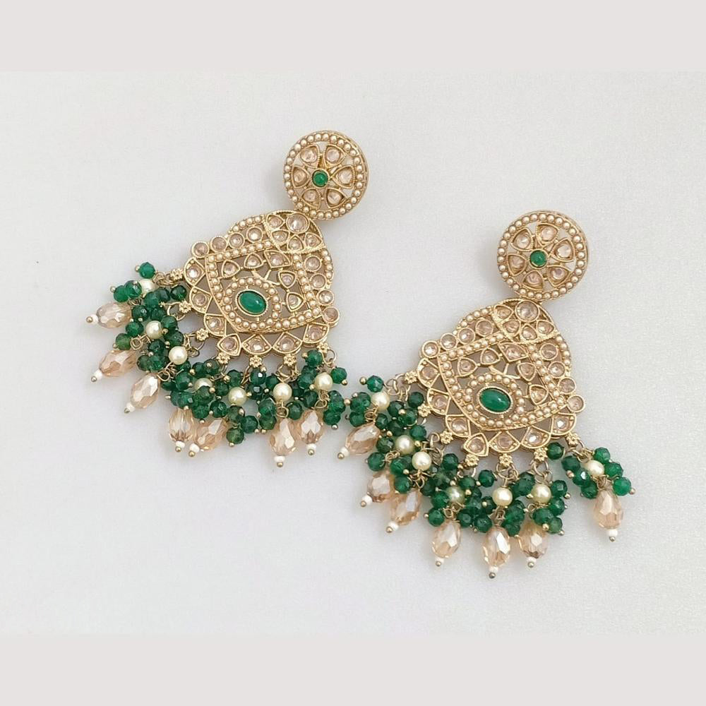 FS Collection Gold Plated Crystal Stone And Beads Dangler Earrings