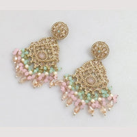 FS Collection Gold Plated Crystal Stone And Beads Dangler Earrings