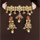 FS Collection Gold Plated Kundan Stone Pearl And Beads Choker Necklace Set