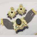FS Collection Gold Plated Pota Stone And Beads Choker Necklace Set