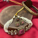 FS Collection Gold Plated Polki Kundan Stone And Beads Choker Necklace Set