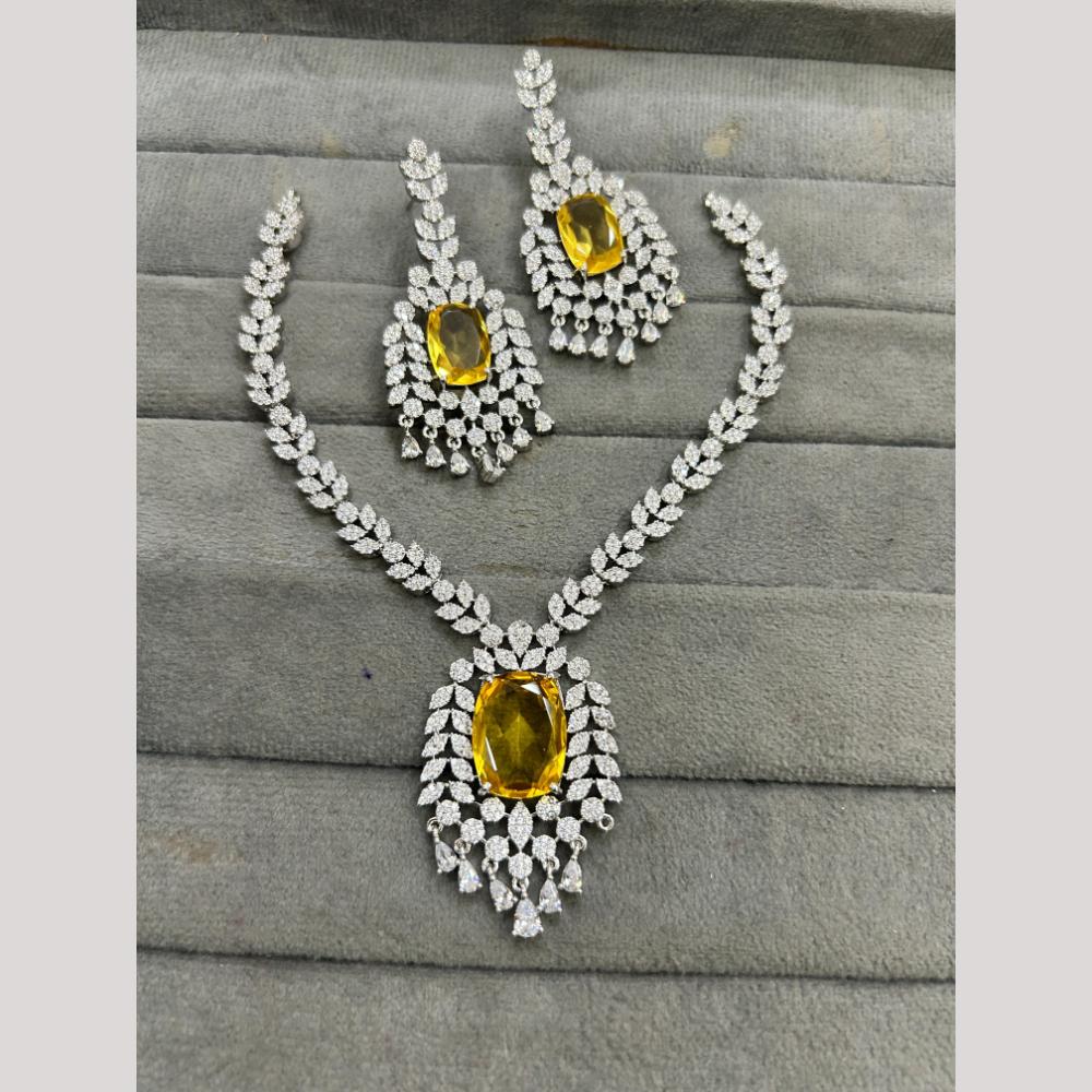 FS Collection Silver Plated Sparkling American Diamond Necklace Set