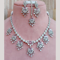 FS Collection Silver Plated Sparkling American Diamond Necklace Set
