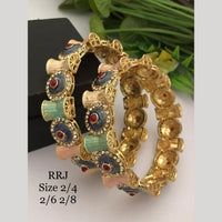 FS Collection Gold Plated Pota Stone And Meenakari Bangle Set