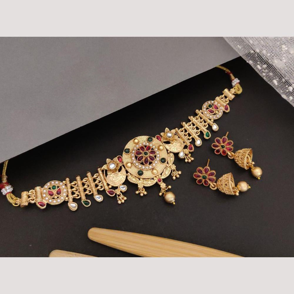 FS Collection Gold Plated Pota Stone And Beads Necklace Set