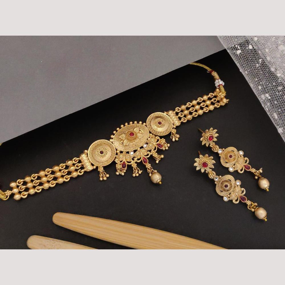 FS Collection Gold Plated Pota Stone And Beads Necklace Set