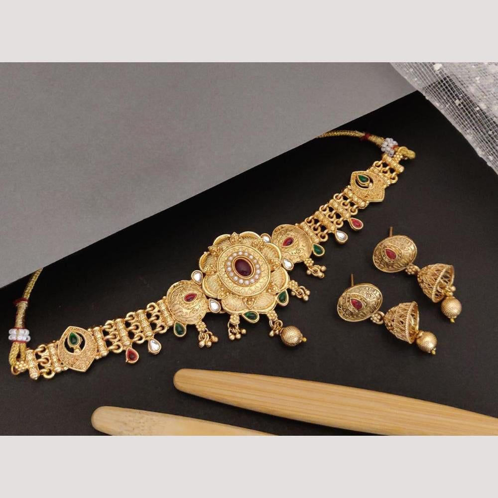 FS Collection Gold Plated Pota Stone And Beads Necklace Set