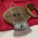 FS Collection Oxidised Plated Pota and Pearls  Modern Fusion Jewelry Long Necklace Set