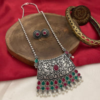 FS Collection Oxidised Plated Pota and Pearls  Modern Fusion Jewelry Long Necklace Set