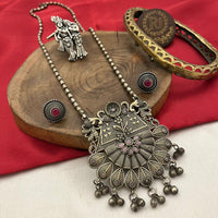 FS Collection Oxidised Plated Temple Long Necklace Set