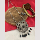 FS Collection Oxidised Plated Pota and Pearls  Modern Fusion Jewelry Long Necklace Set