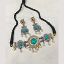 FS Collection Stylish 2-Tone Plated Pota Stones And Pearl Choker Necklace Set