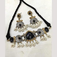 FS Collection Stylish 2-Tone Plated Pota Stones And Pearl Choker Necklace Set