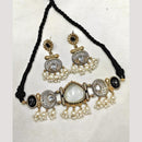 FS Collection Stylish 2-Tone Plated Pota Stones And Pearl Choker Necklace Set