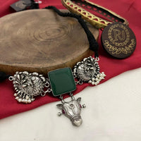 FS Collection Oxidised Plated Pota Stone And Pearls Choker Necklace Set