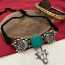 FS Collection Oxidised Plated Pota Stone And Pearls Choker Necklace Set