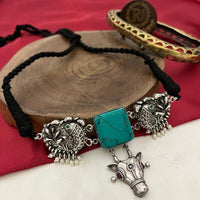 FS Collection Oxidised Plated Pota Stone And Pearls Choker Necklace Set