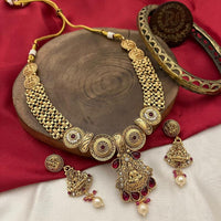 FS Collection Gold Plated Pota Stone And Beads Temple Necklace Set