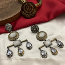 FS Collection 2 Tone Plated Pota Stone Dangler Earrings