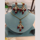 FS Collection Designer Gold Plated Kundan And Beads Traditional Chain Pendant Set