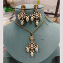 FS Collection Designer Gold Plated Kundan And Beads Traditional Chain Pendant Set