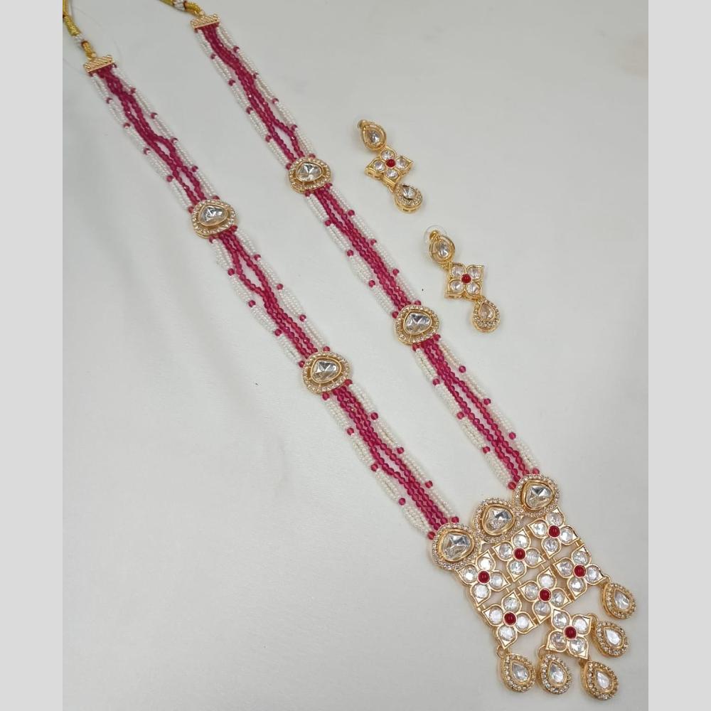 FS Collection Gold Plated Kundan And Beads Long Necklace Set