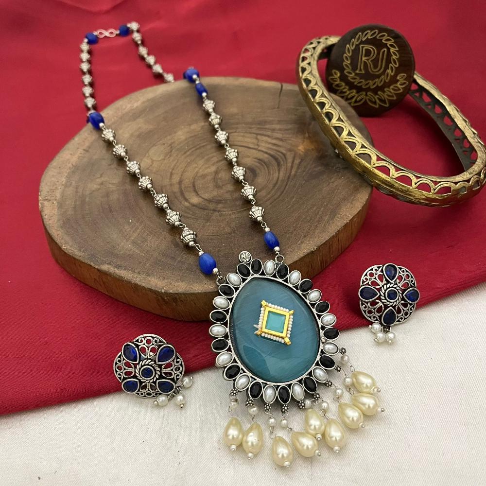 FS Collection 2 Tone Plated Pota Stone And Beads Long Necklace Set 