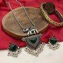 FS Collection Oxidised Finish Pota Stone And Pearls Long Necklace Set 
