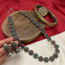 FS Collection Oxidised Plated Pota Stone Long Necklace Set