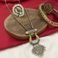 FS Collection 2 Tone Plated Pota Stone And Pearl Long Necklace 