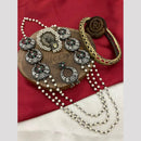 FS Collection Oxidised Finish Pota Stone And Pearls Long Necklace Set 