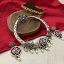 FS Collection Oxidised Finish Pota Stone And Pearls Necklace Set 