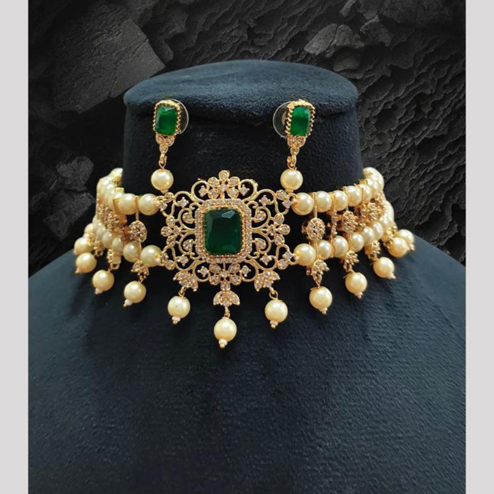 FS Collection Modern Glow Crystal And Austrain Stone And Pearl Classic Glamour Choker Necklace Set 