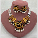 FS Collection Peacock Motif Pearl Beads and Intricate Filigree Design Necklace Set