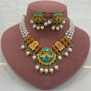 FS Collection Peacock Motif Pearl Beads and Intricate Filigree Design Necklace Set