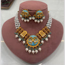 FS Collection Peacock Motif Pearl Beads and Intricate Filigree Design Necklace Set