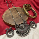 FS Collection Modern Fusion Oxidised Plated Pota Stone Long Necklace Set