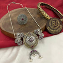 FS Collection Oxidised Plated Modern Fusion Pota And Pearl Long Necklace 