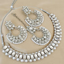 FS Collection rhodium Plated Elegant Beaded Crystal Stone And Beads Necklace Set