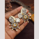 FS Collection Oxidised Plated Pota Stone And Pearl Dangler Earrings
